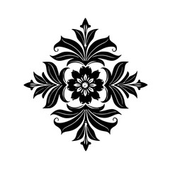 Elegant Black Floral Pattern on White: Damask Design Element