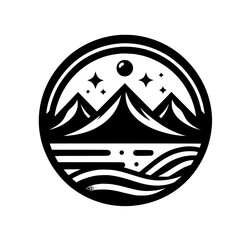 Minimalist Mountain Landscape Logo: Black & White Circle Icon