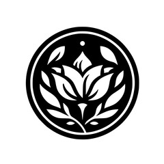 Elegant Lotus Logo Design in Black and White, Circular Emblem