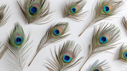 Obraz premium Close-up of scattered peacock feathers