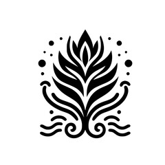 Elegant Black Floral Ornament on White: Decorative Design, Icon, Logo