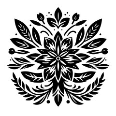 Black Floral Mandala: Elegant Symmetry on White