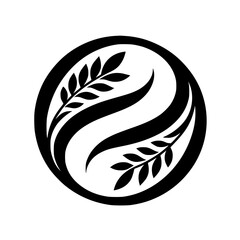 Black & White Floral Logo Design: Organic Abstract in Circle