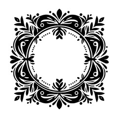 Elegant Black Floral Circle Frame - Ornamental Vector Illustration