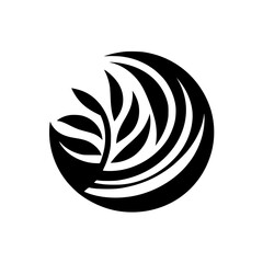 Abstract Black and White Leaf Design in Circle, Nature Logo