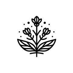 Minimalist Floral Design: Line Art with Blooming Flowers and Leaves