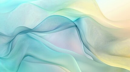 Obraz premium shades of light blue, mint green, and soft yellow, with flowing abstract wave patterns.