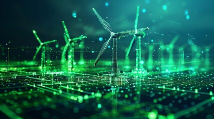 Green energy power production is the future. Windmills and graphic diagrams of air currents produce