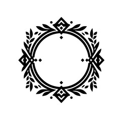 Elegant Black & White Circular Floral Frame, Ornamental Design Element