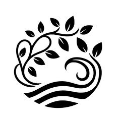 Black & White Minimalist Nature Logo: Leaves & Waves