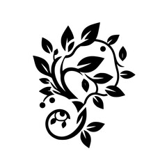 Elegant Black & White Leafy Vine Ornament, Decorative Floral Design