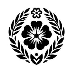 Floral Emblem: Black & White Vector Design