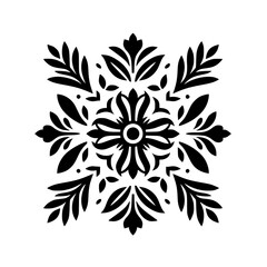 Elegant Black Floral Mandala on White Background