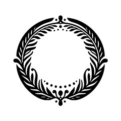 Fototapeta premium Elegant Circular Laurel Wreath Frame - Black & White, Minimalist Design
