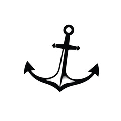 A black silhouette vector anchor logo icon, geometric and clean lined, is centered on a white background. The logo's design emphasizes balance, symmetry, and visual clarity 