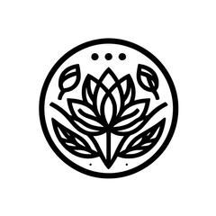 Minimalist Floral Logo: Black Lotus in Circle, Clean Design