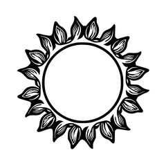 Floral Sunburst Vector Illustration, Black & White, Ornamental Design Element