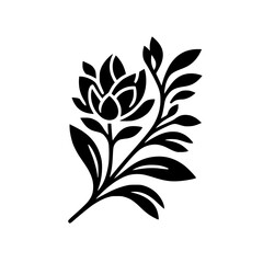 Elegant Black Flower Silhouette on White Background, Decorative Vector