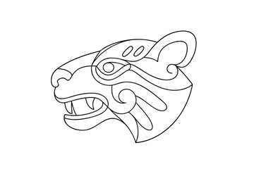 Minimalist black and white jaguar head vector illustration with intricate tribal details and clean outline