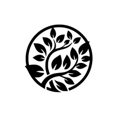 Black & White Tree Logo: Circular, Minimalist Nature Icon