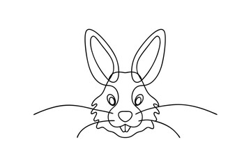 Minimalist rabbit head illustration with continuous line drawing on white background for easter and spring projects