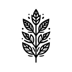 Black and White Leaf Branch Icon, Minimalist Botanical Illustration
