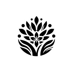 Minimalist Floral Emblem in Black and White, Decorative Design Element