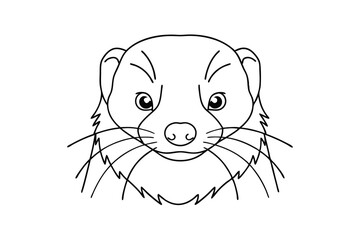 Minimalist line art illustration of a ferret head isolated on white background simple and elegant