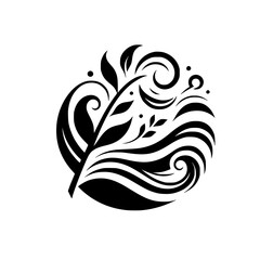 Fototapeta premium Black and White Floral Design, Decorative Emblem