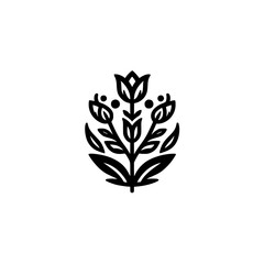 Minimalist Floral Emblem: Black and White Tulip Bouquet on White Background