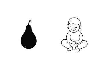 Zen Baby Meditating Next To A Pear Minimalist Vector Illustration Design