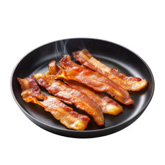 Crispy fried bacon strips on a black plate