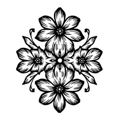 Black and White Floral Motif: Elegant Vector Design