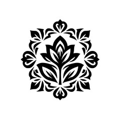 Elegant Black and White Floral Mandala Design on White Background