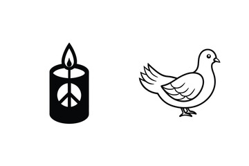 Peace Symbol Candle And Dove Outline Illustration For Peace And Hope