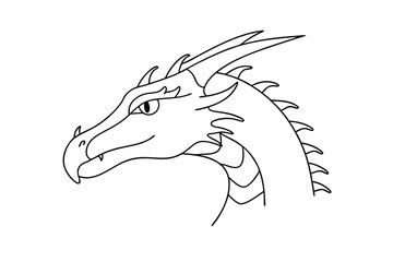 Dragon head outline illustration fictional creature design black and white clipart fantasy mythological animal profile