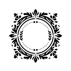 Elegant Black & White Floral Circle Frame Design, Minimalist Decorative Element