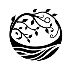 Black and White Circular Tree Silhouette, Minimalist Logo Design