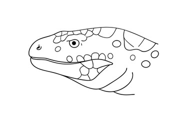 Line art illustration of monitor lizard head in profile simple black and white outline