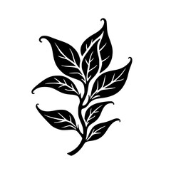 Elegant Black & White Leafy Branch Vector Illustration for Design