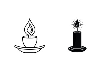 Candle Vector Illustration With Flames In Black And White Style Line Art