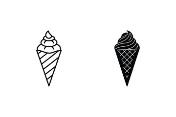 Two Ice Cream Cones In Minimalist Outline Black And White Style