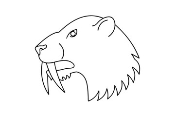 Saber toothed tiger head outline simple vector illustration