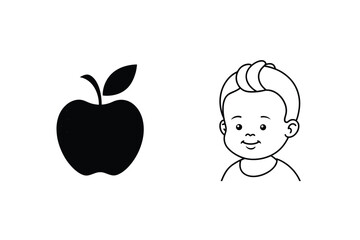 Cute Little Boy And Apple Illustration Vector Graphics For Kids Learning Material