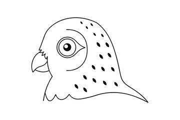 Cute owl head outline simple vector graphic black and white illustration for coloring page and design