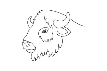 Outline illustration of bison head profile minimalist vector art for coloring books and graphic projects
