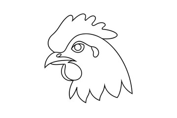 Rooster head outline illustration black and white minimalist design farm animal simple line drawing vector © Joy
