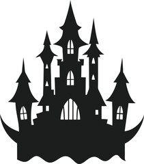 Creepy Castle with Multiple Spires and Turrets