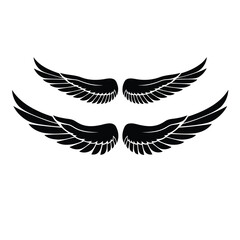 A centered, minimalist logo design on a white background, featuring black silhouette wings in a spread design