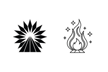 Geometric Shapes And Fire Icon Vector Illustration In Black And White